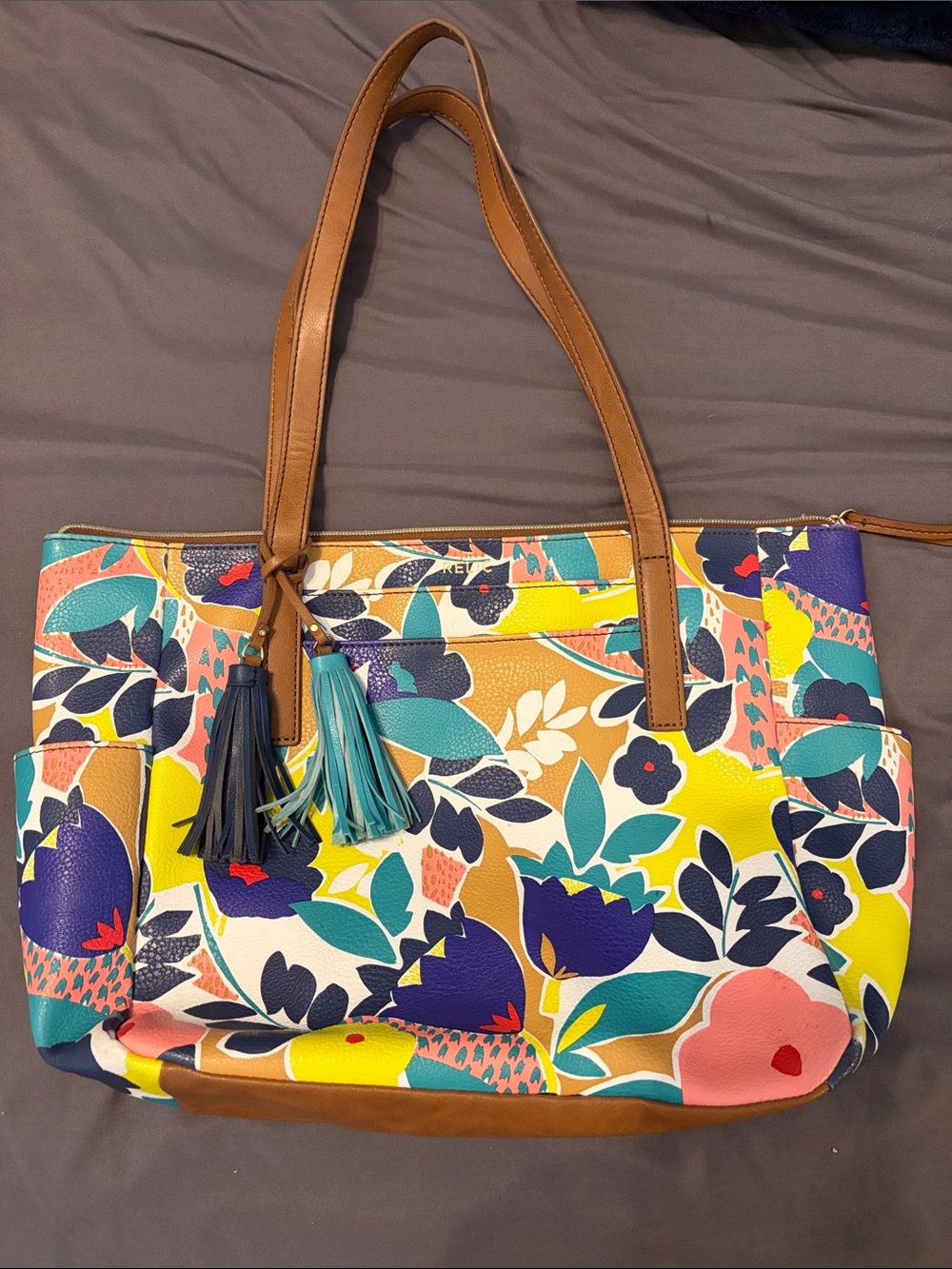 Relic Floral Multi-Color Tote Bag with Tassel Accent